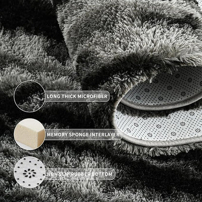 Tepook Fluffy Large Rugs for Living Room, Shag Area Rug 6x9 Soft Carpet for Bedroom, Modern Shaggy Rug for Kids Boys Girls, Plush Indoor Nursery Home Decor Rug with Non-Slip Bottom, Black Grey