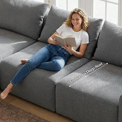Homkdom Modular Sectional Sofa, L-Shaped Cloud Couch with Deep Seat, Convertible 6-in-1 Boneless Couches for Living Room, Memory Foam Sofa, No Assembly Required (Grey Check, Left Facing Chaise)