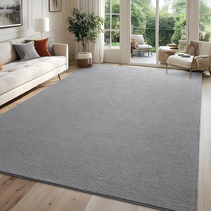 Gray Rugs for Bedroom Living Room, 5x7 ft Grey Area Rug, Washable Memory Foam Indoor Carpet, Modern Aesthetic Minimalist Non-Slip Carpets for Boys Girls Adults Home Decor