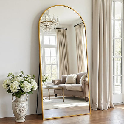 Antok Full Length Floor Mirror Arched Standing Mirror with Aluminum Frame - Freestanding Wall Mount Leaning Body Mirror for Bedroom Living Room Entryway, 71" L x 32" W, Gold