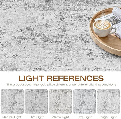 10x14 Area Rugs Living Room: Washable Large Neutral Rug Abstract Soft Modern Stain Resistant Indoor Floor Non-Slip Carpet for Bedroom Nursery Kids Office Playroom Dining Room Under Table- Light Gray