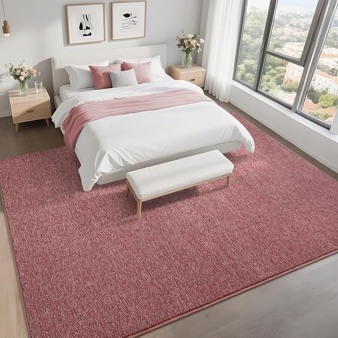 7x10 Area Rugs for Bedroom Living Room, Dark Red Soft Low-Pile Modern Indoor Thickened Memory Foam Non-Slip Washable Carpets for Kids Dorm Home Decor Rug