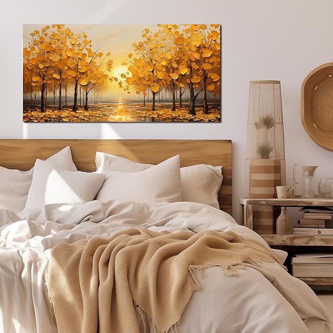 TYTAUPT Tree Wall Art For Living Room Yellow Wall Decor For Bedroom Home Office Dining Room Decor 20 x 40 Inch