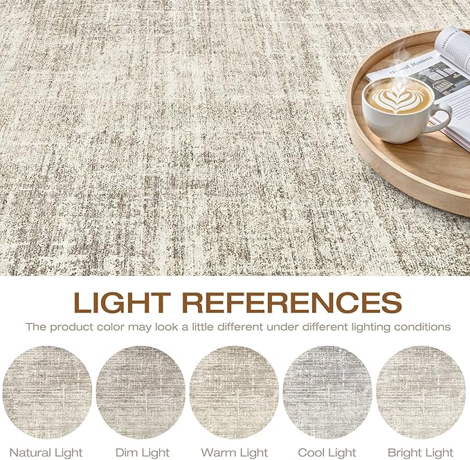 10ft Round Rug Living Room: 10x10 Washable Large Neutral Brown Circle Area Rug Abstract Soft Modern Stain Resistant Indoor Floor Non-Slip Carpet for Bedroom Nursery Kids Office Playroom Dining Room