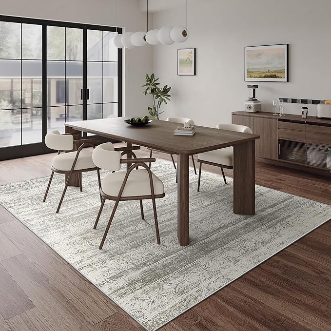 5x7 Area Rug for Living Room - Stain Resistant Machine Washable Non-Shedding Modern Abstract Rug, Soft Thin Indoor No Slip Carpet for Bedroom, Dining Table, Home Kitchen- Charcoal Grey (5'x7')