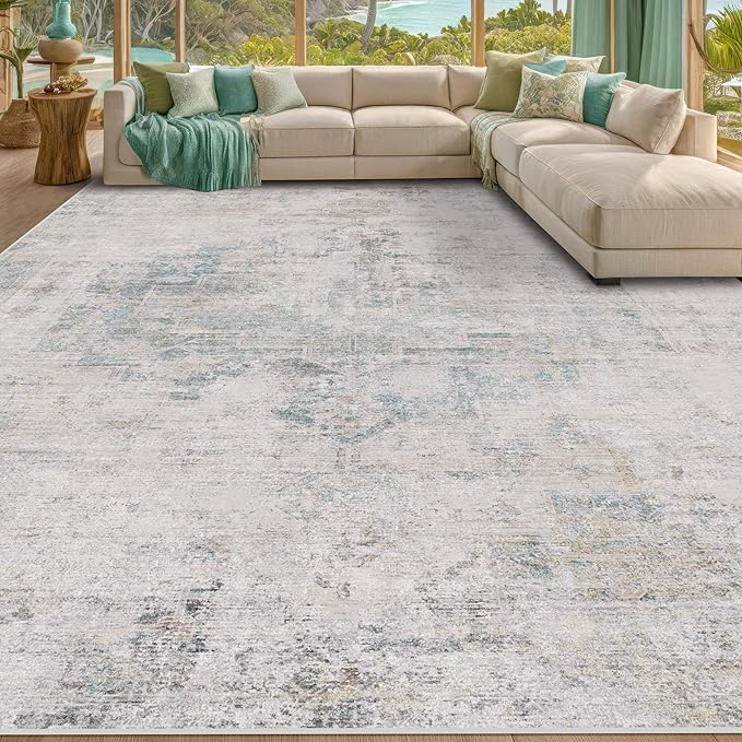 Hazo Haus Modern Living Room Rug - 10x12 Large Area Rug for Dining Room Table, Classroom, Slate Blue Grey, Lightweight, Soft & Foldable