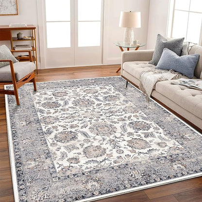 CHAMPLANT Washable Area Rug 5x7 Retro Boho Chic Medallion Distressed Design Living Room Indoor Non-Slip Large Oriental Accent Throw Rug for Kitchen Bedroom Office Carpet
