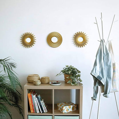 BONNYCO Gold Mirrors for Wall Pack of 3, Round Wall Mirrors Bedroom Room and Home Decor. Espejos Decorativos de Pared Sala Dormitorio, Modern Minimalist Decor Vintage, Chic. Gifts for Women, Mums