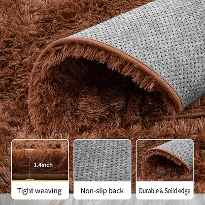 Area Rugs 9x12 Living Room, Ultra Soft Shaggy Fluffy Rug for Bedroom, Upgrade Non-Slip Fuzzy High Pile Plush Large Rugs for Nursery Boys Girls Kids Room Modern Indoor Home Decor, Brown