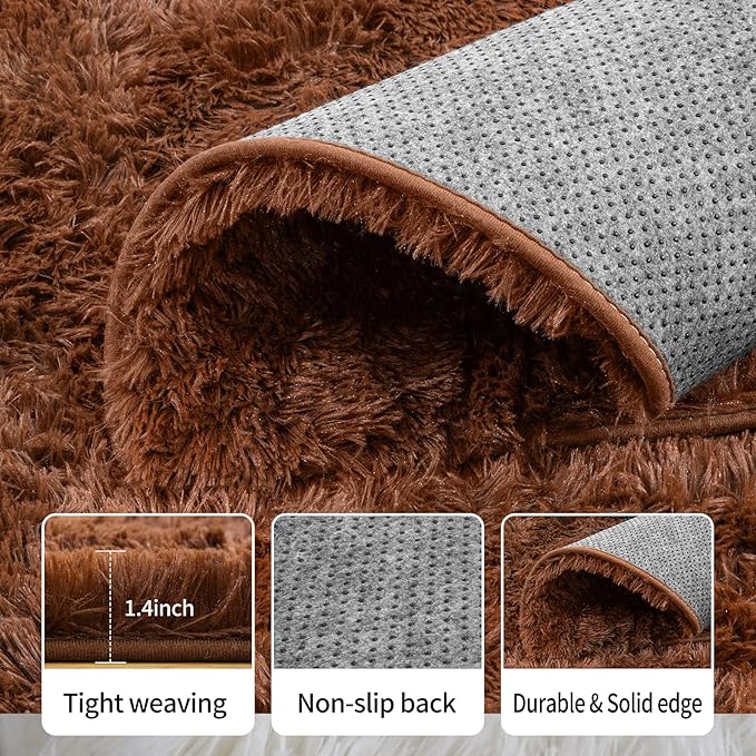 8x10 Area Rugs for Living Room Bedroom, Ultra Soft Fluffy Brown Large Rug Carpet for Bedroom, Upgrade Non-Slip Fuzzy Shag Plush Rugs for Nursery Boys Girls Kids Room Modern Indoor Home Decor
