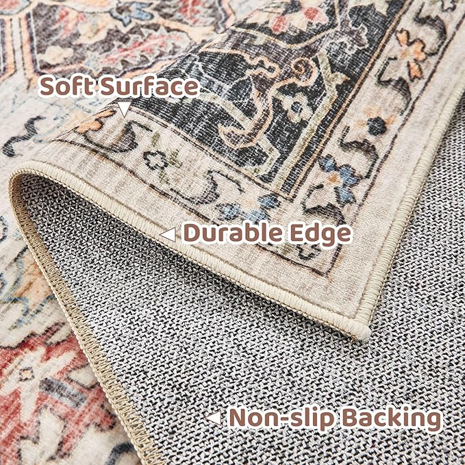 2x3 Washable Entryway Rug: Non-Slip Soft Small Indoor Area Rug for Bedroom Kitchen, Low Pile Stain-Resistant Durable Vintage Floral Carpet for Porch Laundry Kids Room Home Decor (Multi)