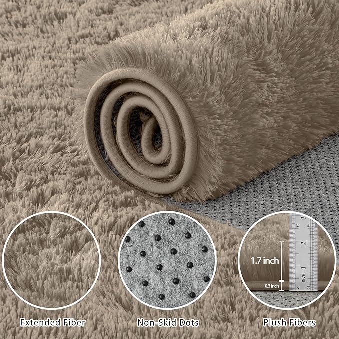 8x10 Area Rug for Living Room:Ultra Soft Fluffy Shag Grey Camel Rugs,Large Fuzzy Plush Indoor Non Slip Carpet Washable Rug for Bedroom Kids Nursery Office Dorm Modern Decor(Grey Camel 8'x10')