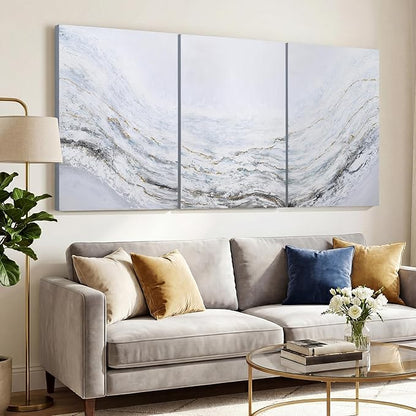 Empire Art Direct Abstract Wall Art Textured Hand Painted Canvas by Martin Edwards, Triptych, 40" x 30" each, Blizzard
