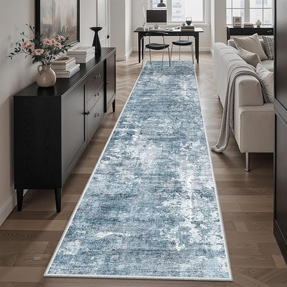Soalmost Runner Rug 2x12 Washable Non-Slip Hallway Runner Rugs for Kitchen Bathroom Laundry Room Blue/Grey Vintage Floor Carpet Runners for Hallways Entryway
