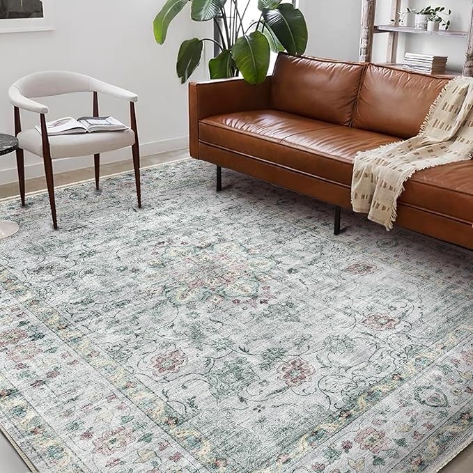 CHAMPLANT Washable Area Rug 9'x12' Boho Design Non-Shedding Easy Care Ideal for High Traffic Areas in Living Room Bedroom Office Coffee Table Kitchen Large Carpet