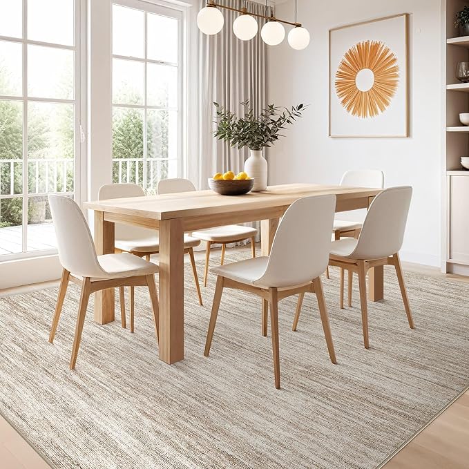 Nakagishi 9x12 Area Rugs Living Room: Washable Large Vintage Rug Neutral Non-Slip Soft Stain Resistant Indoor Carpet for Bedroom Nursery Dining Room Office Playroom - Brown-01