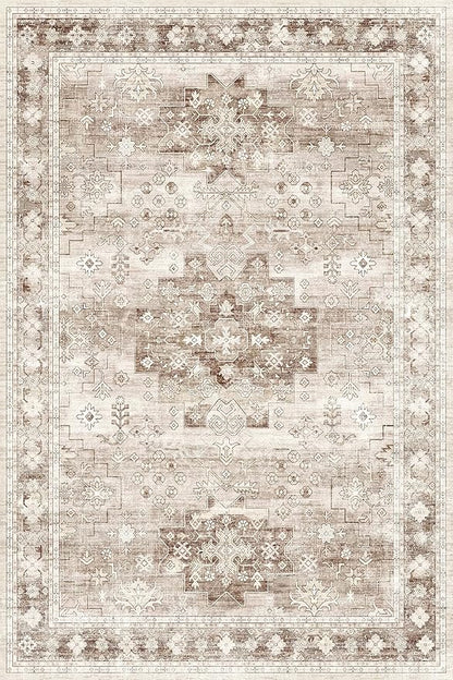 Beige Boho Rug for Living Room 8x12 - Washable Dining Room Rugs for Under Table, Vintage Low Pile Carpet for Bedroom, Non-Slip Farmhouse Large Thin Carpet for High Traffic Area (8x12 Beige/Latte)