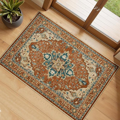 RELEANY Area Rugs 2'x4' Kitchen Rugs Entry Rug Small Rugs for Entryway Kitchen Bathroom Door Mat Indoor Entrance,Washable Non Slip, Red Orange Blue Brown
