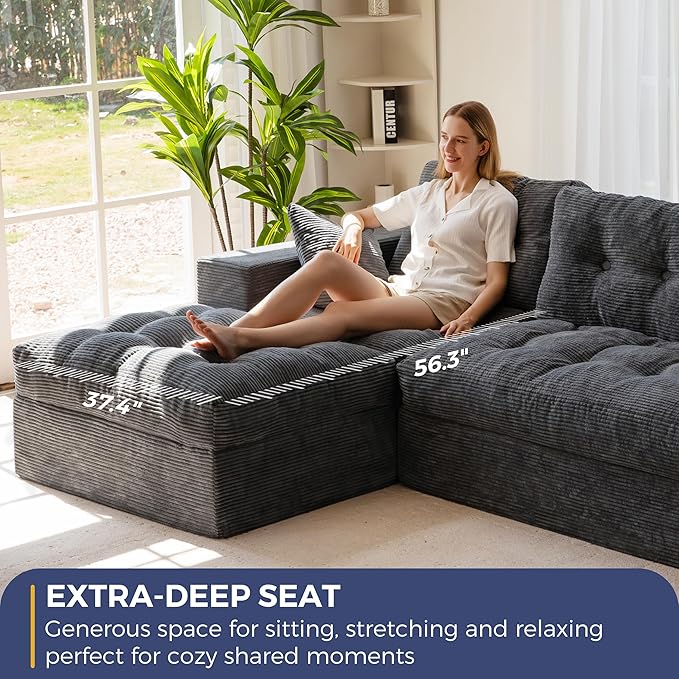 MAXYOYO Modular Sectional Sofa with Ottoman and Loveseat, Cloud Boneless Couch with Layered Cushion, Flexible Module Combination Sofa for Living Room, No Assembly Required,Dark Grey