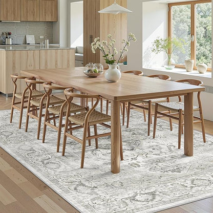6x9 Area Rugs for Living Room, Machine Washable Non Slip Vintage Rug, Non-Slip Stain Resistant, Large Soft Home Decor Rug for Bedroom Dining Room (Ivory/Gray,6'x9')