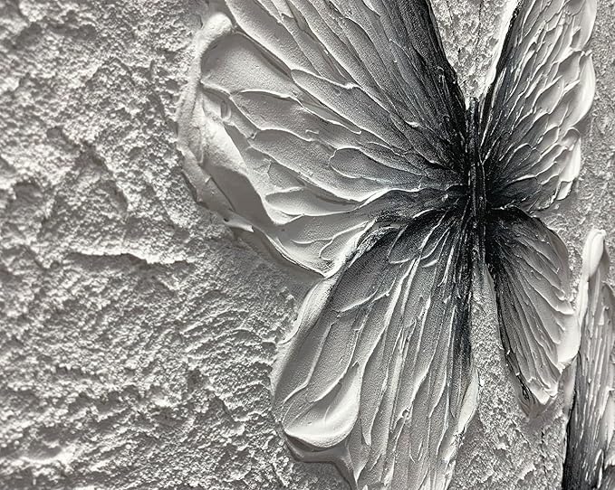 Boiee Art,24x36Inch Handmade Oil Painting Butterfly Wall Art Hand Painted Black and White Canvas Paintings Modern Abstract Home Wall Decorative Art