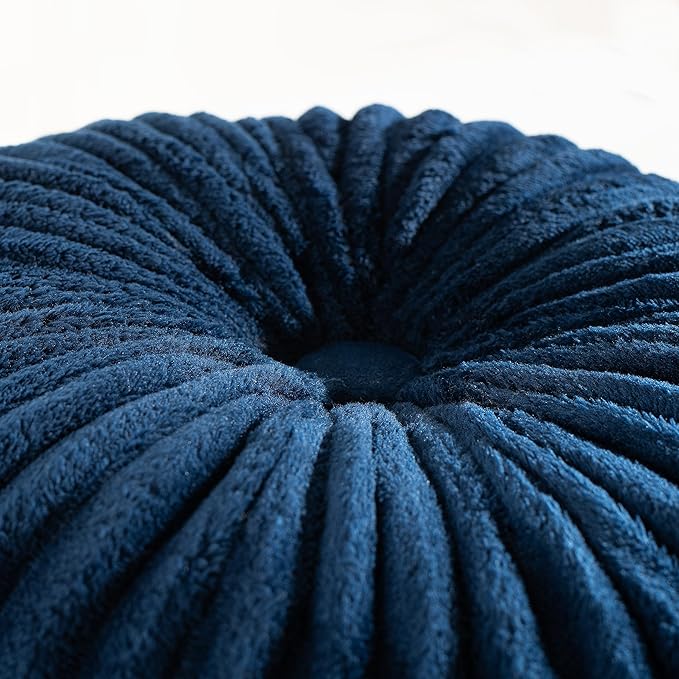 HIG Decorative Round Throw Pillows for Bed Couch -Set of 2 Handcraft Ruched Pumpkin Pillow, Soft and Durable Flannel Floor Pillow for Home Decor, Bed Living Room and Sofa (Navy,14.5"x14.5")