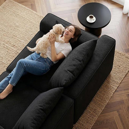 Homkdom L-Shaped Cloud Boneless Couch with Deep Seat, Modular Sectional Sofa with Oversized Chaise, 6 Layouts Combination for Living Room, Apartment, No Assembly (Black Check, Left Facing Chaise)
