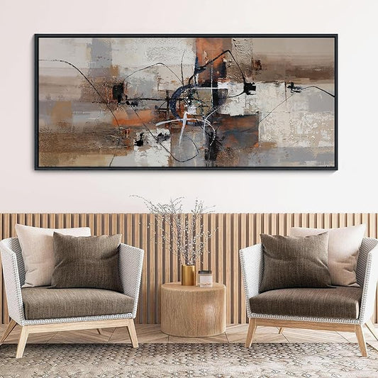 YDYSUNE Abstract Painting Wall Art Textured Picture for Living Room Orange Home Bedroom Decoration Modern Framed Extra Large Artwork Decor 70x31IN Brown Gray Wall Decoration
