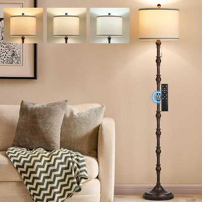 63.5'' Floor Lamps for Living Room, Farmhouse Floor Lamp for Bedroom with 3 Color Temperatures, Vintage Standing Lamp, Tall Lamp with Remote, Chain Switch, Bulb Included, Black