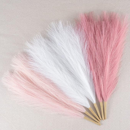 Faux Pampas Grass Decor, 18"/45cm Artificial Pampas Grass Fluffy 6 Stem pompous Grass Flower Arrangement for Boho Home Wedding Decoration (Blush,Cream,Pink)