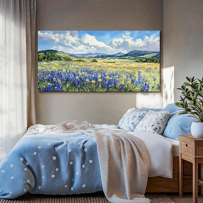 SERIMINO Pastoral Landscape Extra Large Wall Art, Nature Lavender Flower Canvas Prints, Mountain Wilderness Pictures Wall Decor, Rustic Decorations for Living Room Dining Room Ready to Hang 29"X57"