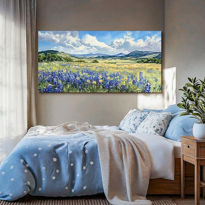 SERIMINO Pastoral Landscape Extra Large Wall Art, Nature Lavender Flower Canvas Prints, Mountain Wilderness Pictures Wall Decor, Rustic Decorations for Living Room Dining Room Ready to Hang 29"X57"