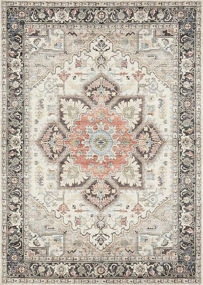 Area Rug for Living Room - 5x7 Soft Machine Washable Oriental Vintage Floral Distressed Large Indoor Floor Carpet for Bedroom Under Dining Table Home Office Decor - Multi Cream