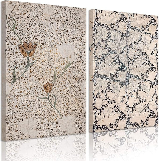 Vintage Botanical Wall Art Prints Set of 2 Antique Sketch Wall Art Decor Neutral Flower Canvas Wall Art Floral Pictures Farmhouse Painting Vintage Floral Artwork for Bedroom 24x36 Inch Ready to Hang