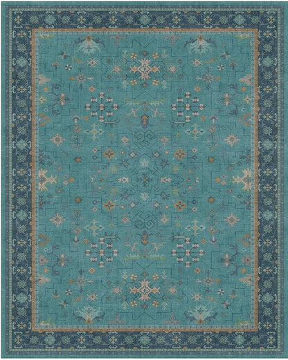 Hazo Haus Teal 3x6 Wide Non Slip Kitchen Rug - Washable Front Door Runner Indoor Entrance, Vintage Floral Pattern Indoor Decor, Non Slip Soft Low Pile Fade Resistant
