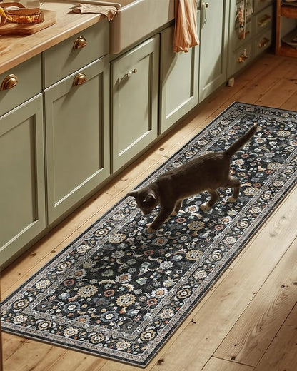 Washable Runners for Hallways Kitchen Rug: 2'6"x8' Runner Rugs Stain Resistant Non Slip Low Pile Boho Carpet Runners for Hallways Bedroom Entryway Indoor Beside Bathroom Laundry Room