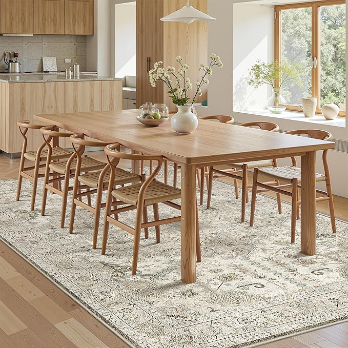 6x9 Area Rugs for Living Room, Machine Washable Non Slip Vintage Rug, Non-Slip Stain Resistant, Large Soft Home Decor Rug for Bedroom Dining Room (Brown/Ivory,6'x9')