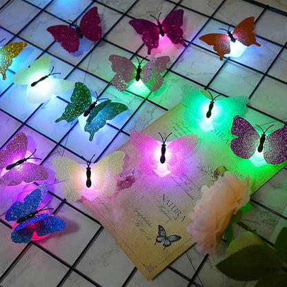 3D LED Butterfly Night Lights, 20Pcs Single and Double Butterfly Decoration Light, Glowing Flash Wall Stickers Light for Bedroom, Garden, Backyard, Party, Lawn, Living Room Decor