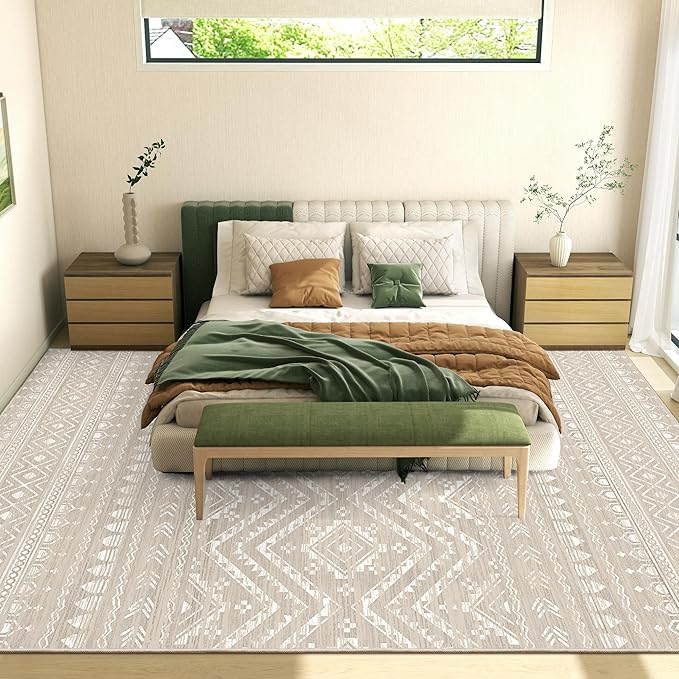 Miukiki 10x14 Area Rugs for Living Room Moroccan Washable Rugs Non Slip Indoor Floor Carpet Foldable Large Soft Area Rug with Low Pile for Dining Room Bedroom Office(Brown,10'x14')