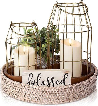 Rustic Farmhouse Lantern Decor Set of 2 - Stylish Decorative Lanterns for Your Living Room, Patio & Porch or Kitchen Dining Table - Modern Indoor/Outdoor Coffee Table Decor for Your Entire Home