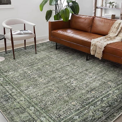 CHAMPLANT Area Rug 6'x9' Washable Vintage Traditional Floor Cover Thin Retro Kitchen Indoor Distressed Non Slip Carpet for Living Room Bedroom Dining Room