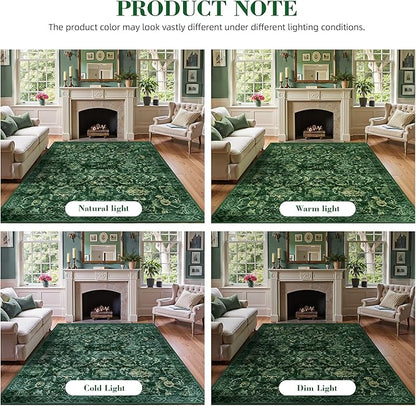 Dark Green 2x10 Runner Rug for Hallways Bed Side Kitchen, Boho Washable Distressed Low-Pile Floor Entryway Long Bathroom Mat, Non-Slip Laundry Room Washstand Front Carpet Green 24x120 Inch