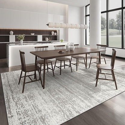 Washable Rugs 8x10 for Living Room - Stain Resistant Non-Shedding Modern Abstract Area Rug, Soft Thin Indoor No Slip Carpet for Bedroom, Dining Table, Home Office - Charcoal Grey (8'x10')