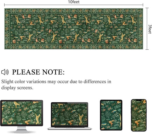 DUKINO 3x10 Washable Runner Rug for Hallway, Lightweight Loog Kitchen Rug with Low Pile Design, Vintage Animal Non Shedding Thin Indoor Carpet for Entryway, Bathroom, Bedroom, Laundry Room, Green