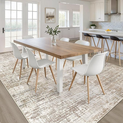 8x10 Area Rugs Living Room: Washable Large Neutral Rug Abstract Soft Modern Stain Resistant Indoor Floor Non-Slip Carpet for Bedroom Nursery Kids Office Playroom Dining Room Under Table- Dark Brown