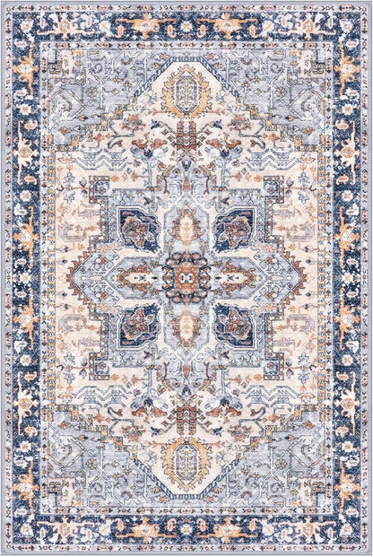 KOZYFLY Small Area Rug 2x3 Ft Rugs for Entryway Washable Boho Entry Rug Non Slip Door Mat Indoor Entrance Faux Wool Vintage Printed Kitchen Rug Throw Rugs for Entrance Kitchen, Blue Gray/Cream