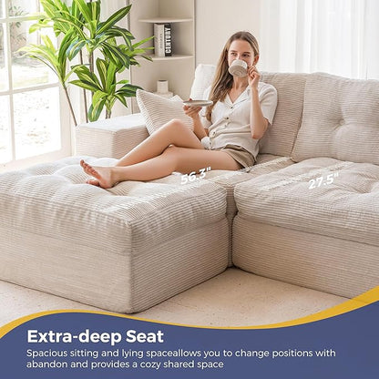 MAXYOYO 104" L Shaped Modular Sectional Sofa with Ottoman, Cloud Boneless Couch with Layered Cushion, Upholstered Sofa Flexible Module Combination for Living Room, No Assembly, Beige
