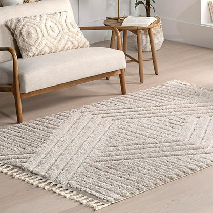 Nuloom Risette Beige, 5'3" x 7'6", Geometric, Soft and Textured, High Traffic, Stain Resistant, Easy Clean, Durable Area Rug for Bedroom, Living Room, Dining Space, Den, Foyer, Entryway