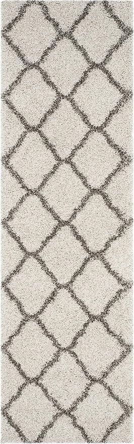 SAFAVIEH Hudson Shag Collection Runner Rug - 2'3" x 16', Ivory & Grey, Moroccan Trellis Design, Non-Shedding & Easy Care, 2-inch Thick Ideal for High Traffic Areas in Living Room, Bedroom (SGH283A)