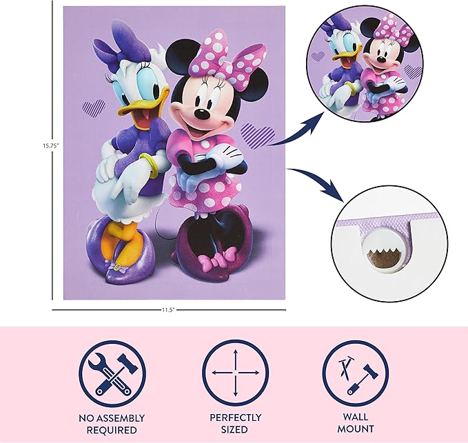 Disney Minnie Mouse Canvas LED Wall Art,Childrens Wall Hanging Décor,11.5"x15.75"
